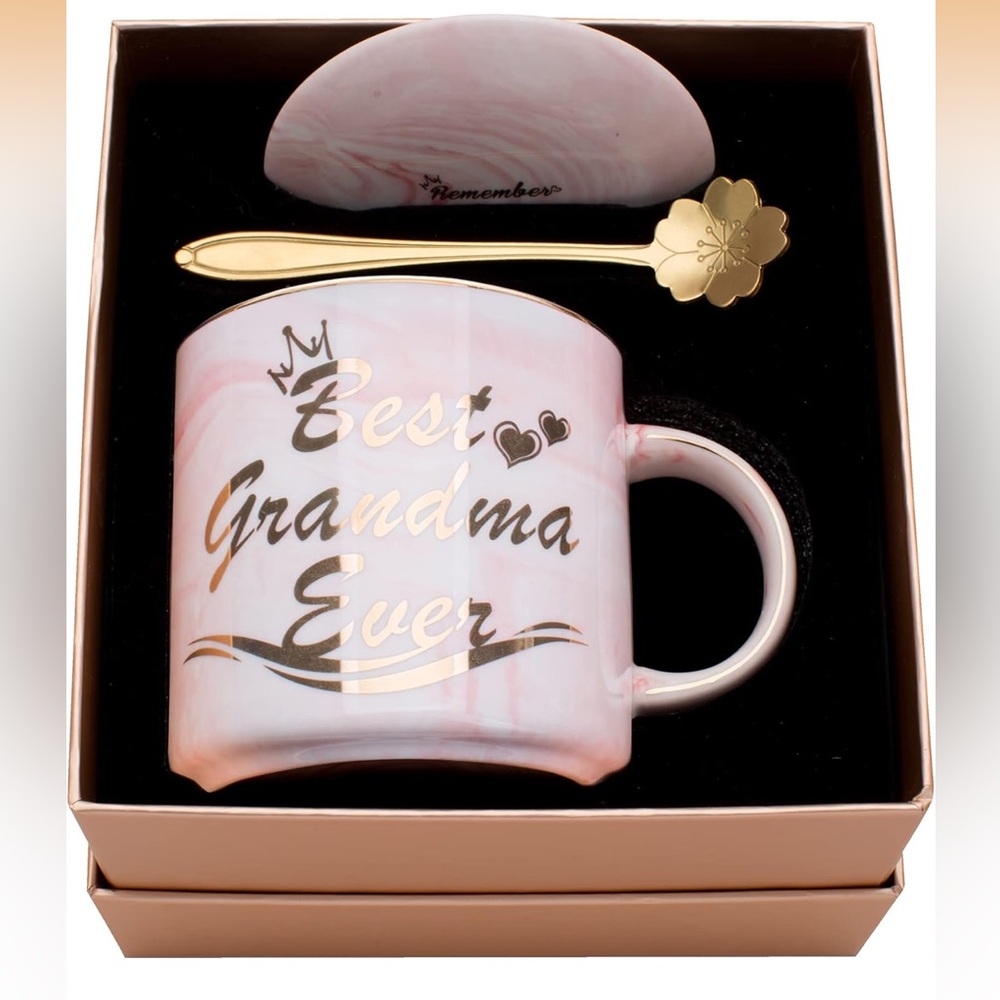 Best Grandma Ever Mug Set with Gold Spoon